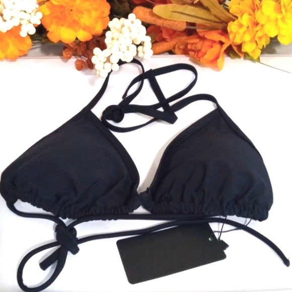 BLACK HALTER TIE TRIANGLE SLIDE STRING HIPSTER BIKINI SET SIZE MEDIUM NWT - Picture 6 of 10